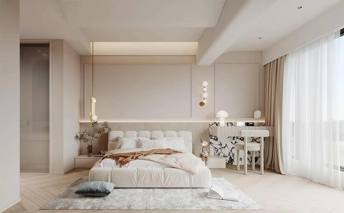 Interior rumah dengan cat beige yang memberikan kesan adem dan hangat